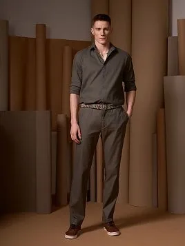 ЛЬНЯНЫЕ БРЮКИ НА КУЛИСКЕ P2627-R ХАКИ