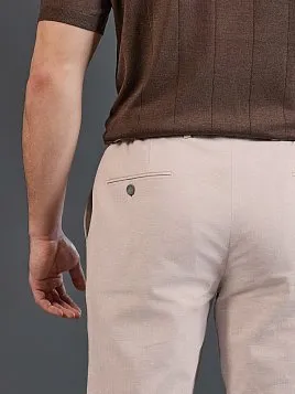 ЛЬНЯНЫЕ БРЮКИ С ПОЯСОМ НА РЕЗИНКЕ TR26807-R БЕЖЕВЫЕ