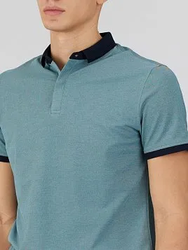 РУБАШКА-ПОЛО ИЗ ТКАНИ ПИКЕ С КОНТРАСТНЫМ ВОРОТНИКОМ TSP26013-R ЗЕЛЕНАЯ