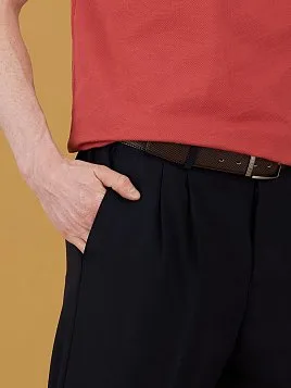 ШИРОКИЕ БРЮКИ С ЗАЩИПАМИ TR26158-235-3 ТЕМНО-СИНИЕ