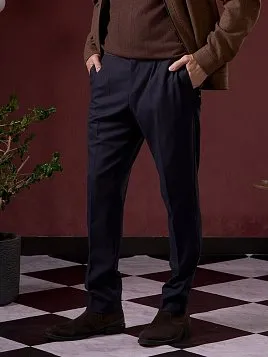 ЗАУЖЕННЫЕ БРЮКИ С ЗАЩИПАМИ TR26158-283 ТЕМНО-СИНИЕ