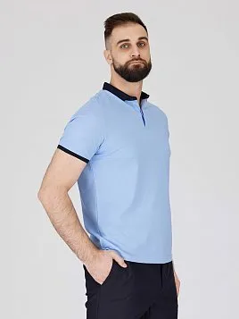 РУБАШКА-ПОЛО ИЗ ТКАНИ ПИКЕ С КОНТРАСТНЫМ ВОРОТНИКОМ TSP26012-LR ГОЛУБАЯ