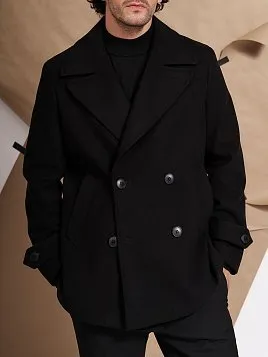 ПАЛЬТО БУШЛАТ ДВУБОРТНОЕ ЧЁРНОЕ OW27209-CT