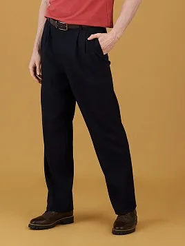 ШИРОКИЕ БРЮКИ С ЗАЩИПАМИ TR26158-235-3 ТЕМНО-СИНИЕ