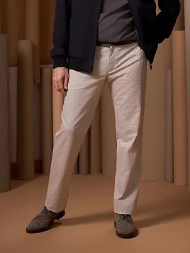 БРЮКИ ИЗ ХЛОПКА СО ЛЬНОМ P2622-R СВЕТЛО-СЕРЫЕ