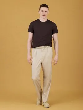 ЛЬНЯНЫЕ БРЮКИ С ЗАЩИПАМИ TR26152-235-3 БЕЖЕВЫЕ