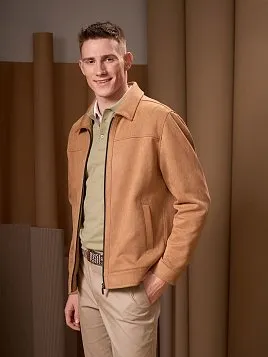 ЗАМШЕВАЯ КУРТКА OW26303-SJ БЕЖЕВАЯ