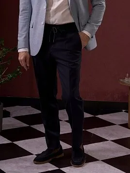 БРЮКИ НА РЕЗИНКЕ В ПОЯСЕ СО ШНУРКОМ TR26163-298 ТЕМНО-СИНИЕ