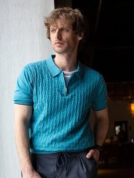 ТРИКОТАЖНАЯ РУБАШКА МУЖСКАЯ PEPLOS KN23SH011 ГОЛУБОЙ