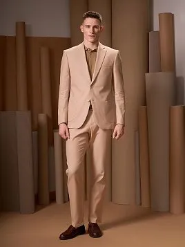 ЛЬНЯНОЙ КОСТЮМ С НАКЛАДНЫМИ КАРМАНАМИ PEPLOS SU26801-R БЕЖЕВЫЙ