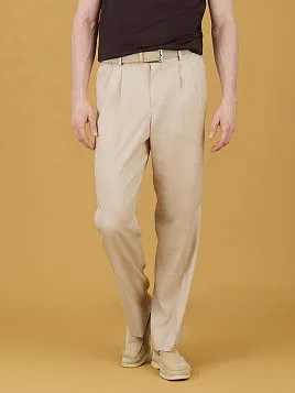 ЛЬНЯНЫЕ БРЮКИ С ЗАЩИПАМИ TR26152-235-3 БЕЖЕВЫЕ