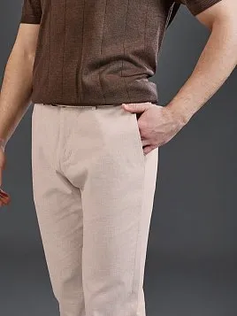 ЛЬНЯНЫЕ БРЮКИ С ПОЯСОМ НА РЕЗИНКЕ TR26807-R БЕЖЕВЫЕ