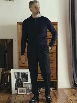 ТЕМНО-СИНИЕ МУЖСКИЕ БРЮКИ С ЗАЩИПАМИ TR26128-230 