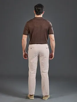 ЛЬНЯНЫЕ БРЮКИ С ПОЯСОМ НА РЕЗИНКЕ TR26807-R БЕЖЕВЫЕ