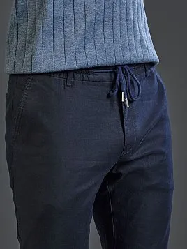 ЛЬНЯНЫЕ БРЮКИ НА КУЛИСКЕ P2628-R ТЕМНО-СИНИЕ