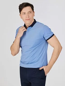 РУБАШКА-ПОЛО ИЗ ТКАНИ ПИКЕ С КОНТРАСТНЫМ ВОРОТНИКОМ TSP26011-R ГОЛУБАЯ