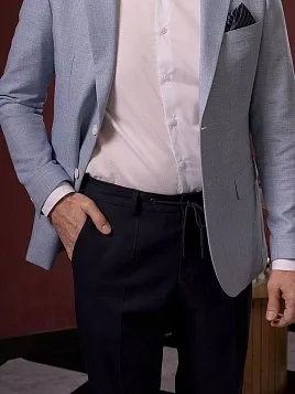 БРЮКИ НА РЕЗИНКЕ В ПОЯСЕ СО ШНУРКОМ TR26163-298 ТЕМНО-СИНИЕ