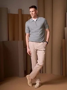 ЛЬНЯНЫЕ БРЮКИ С ПОЯСОМ НА РЕЗИНКЕ TR26807-R БЕЖЕВЫЕ