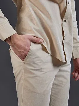 ЛЬНЯНЫЕ БРЮКИ НА КУЛИСКЕ P2621-R БЕЖЕВЫЕ