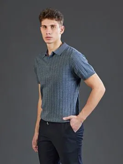 ТРИКОТАЖНАЯ РУБАШКА KN26SH050 СИНЯЯ