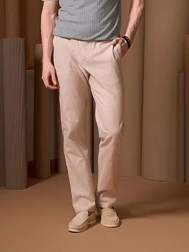 ЛЬНЯНЫЕ БРЮКИ С ПОЯСОМ НА РЕЗИНКЕ TR26807-R БЕЖЕВЫЕ