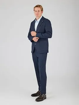 СИНИЙ КОСТЮМ ИЗ ЭЛАСТИЧНОЙ ТКАНИ SU26121-R