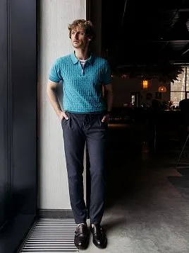 ТРИКОТАЖНАЯ РУБАШКА МУЖСКАЯ PEPLOS KN23SH011 ГОЛУБОЙ