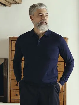 МУЖСКАЯ ТРИКОТАЖНАЯ РУБАШКА KN26SH027 ТЕМНО-СИНЯЯ 